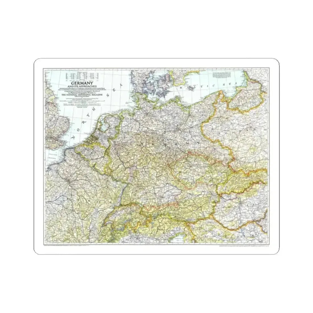 Germany and its Approaches (1944) (Map) STICKER Vinyl Kiss-Cut Decal 2 Inch White - The Sticker Space