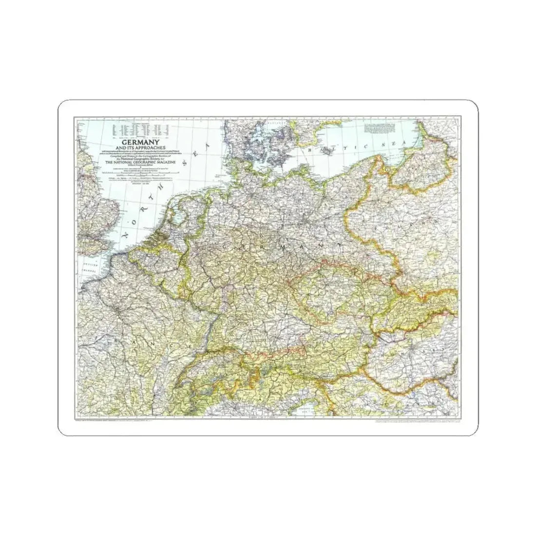 Germany and its Approaches (1944) (Map) STICKER Vinyl Kiss-Cut Decal 3 Inch White - The Sticker Space