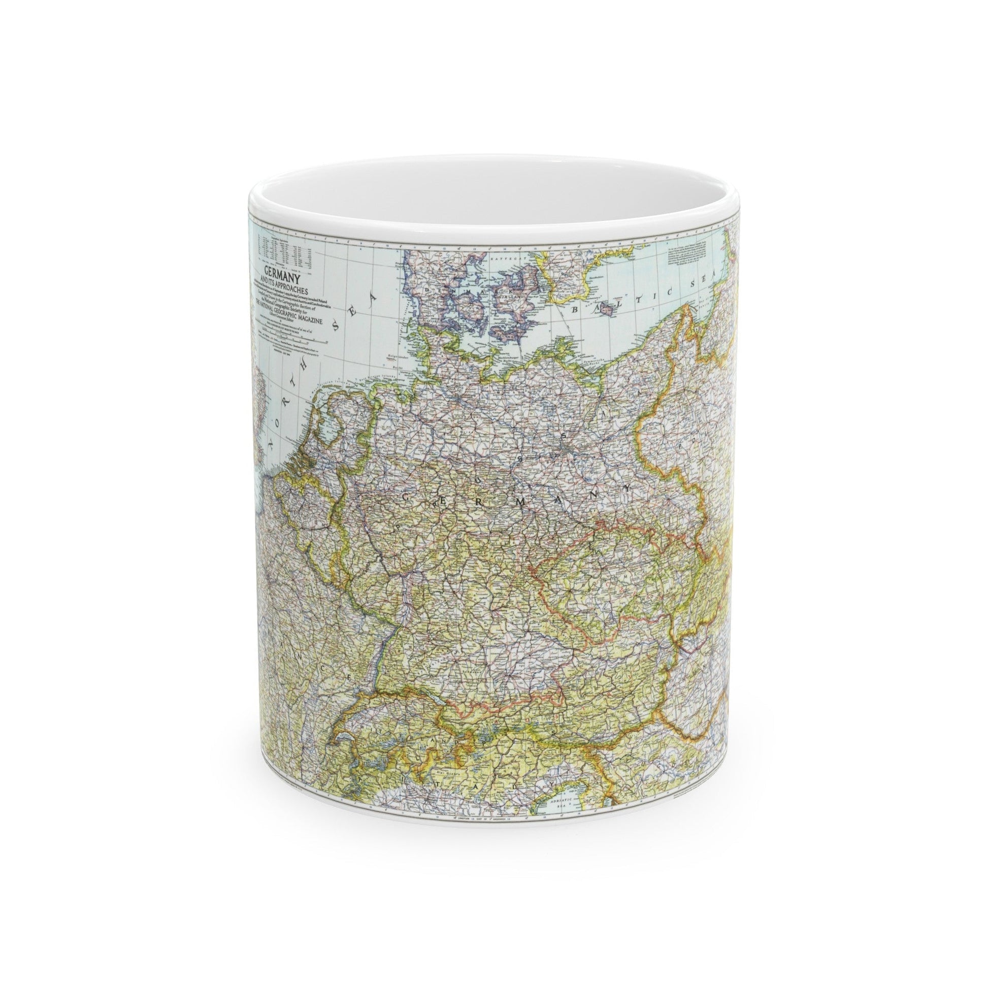 Germany and its Approaches (1944) (Map) White Coffee Mug-11oz-The Sticker Space