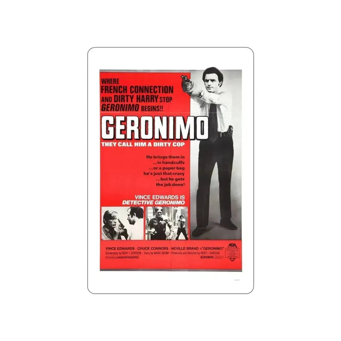 GERONIMO (THE MAD BOMBER) 1973 Movie Poster STICKER Vinyl Die-Cut Decal 5 Inch - The Sticker Space