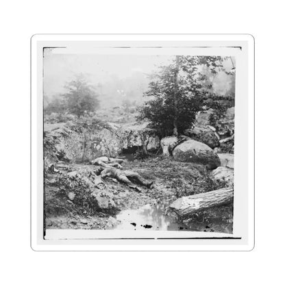 Gettysburg, Pa. Dead Confederate Soldiers in the  Slaughter Pen  at the Foot of Little Round Top (U.S. Civil War) STICKER Vinyl Kiss-Cut Decal 2 Inch White - The Sticker Space