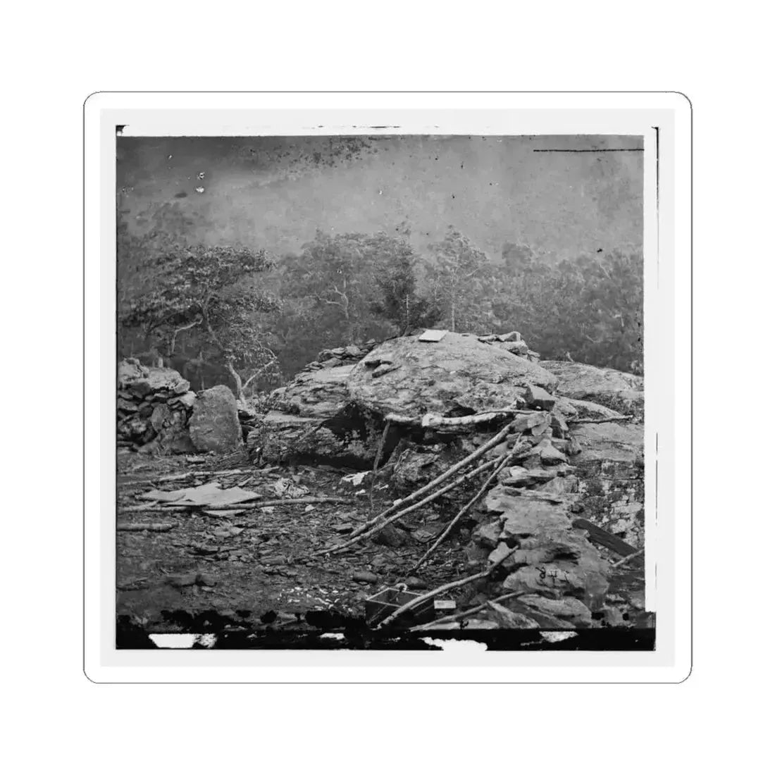 Gettysburg, Pa. Interior View of Breastworks on Extreme Left of the Federal Line (U.S. Civil War) STICKER Vinyl Kiss-Cut Decal 6 Inch White - The Sticker Space