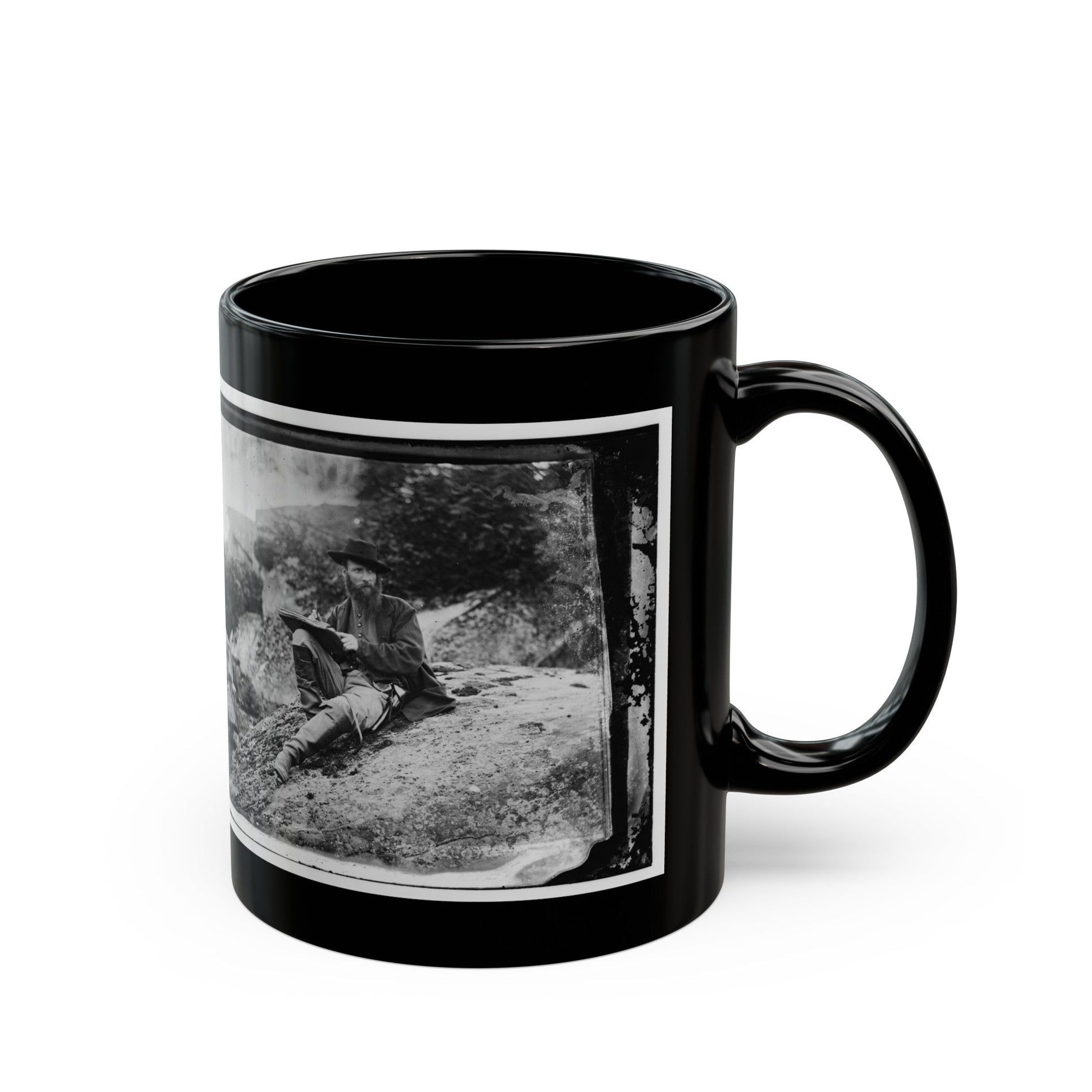 Gettysburg, Pa. Alfred R. Waud, Artist Of Harper's Weekly, Sketching On Battlefield (U.S. Civil War) Black Coffee Mug-The Sticker Space