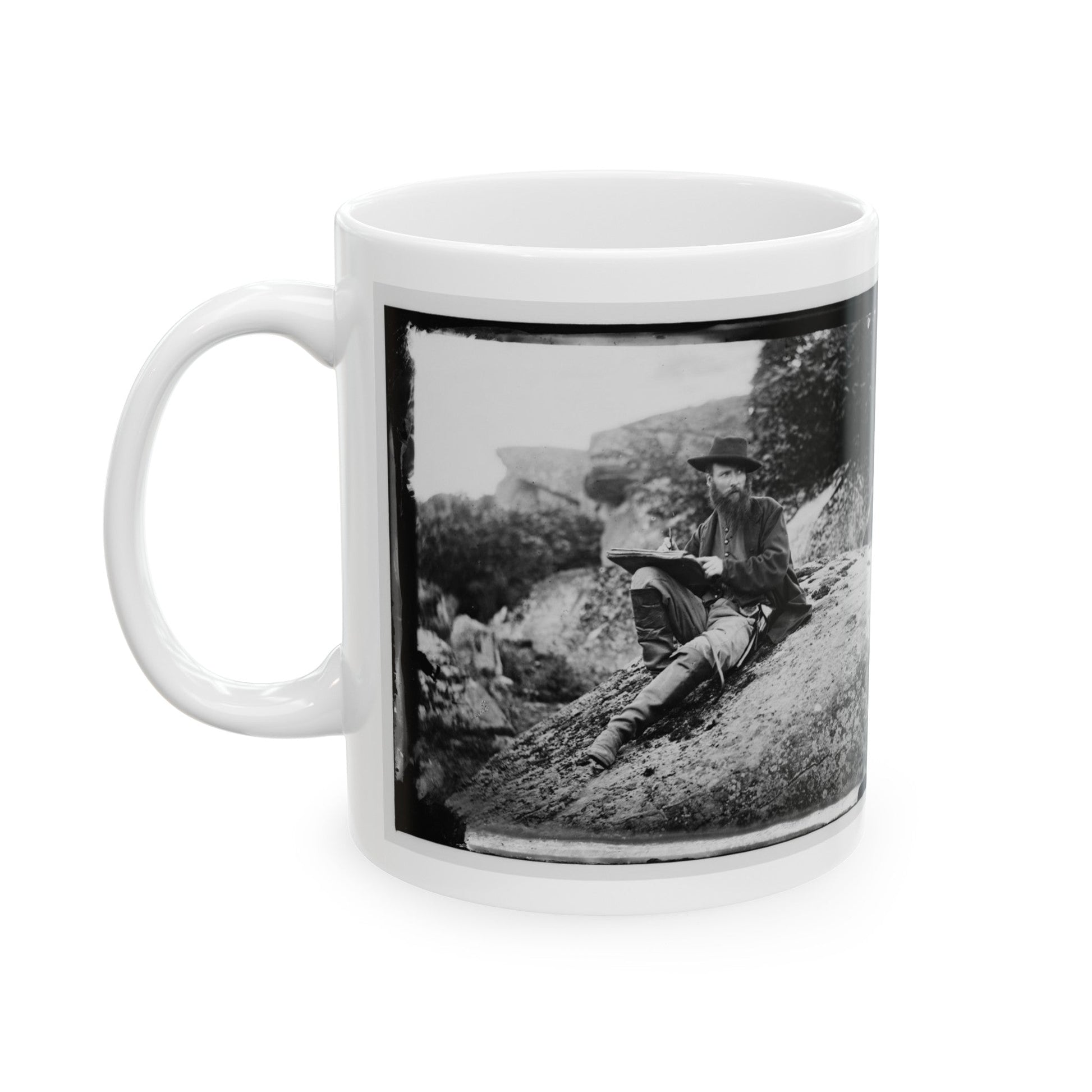 Gettysburg, Pa. Alfred R. Waud, Artist Of Harper's Weekly, Sketching On Battlefield (U.S. Civil War) White Coffee Mug-The Sticker Space