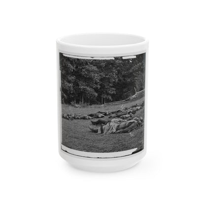 Gettysburg, Pa. Confederate Dead Gathered For Burial At The Southwestern Edge Of The Rose Woods, July 5, 1863 (U.S. Civil War) White Coffee Mug-15oz-The Sticker Space