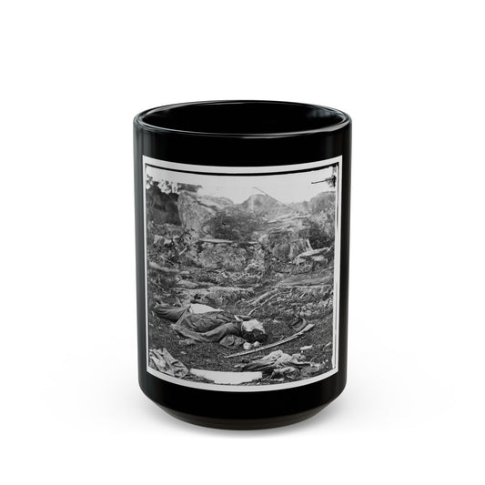 Gettysburg, Pa. Dead Confederate Soldiers In The Devil's Den (U.S. Civil War) Black Coffee Mug-15oz-The Sticker Space