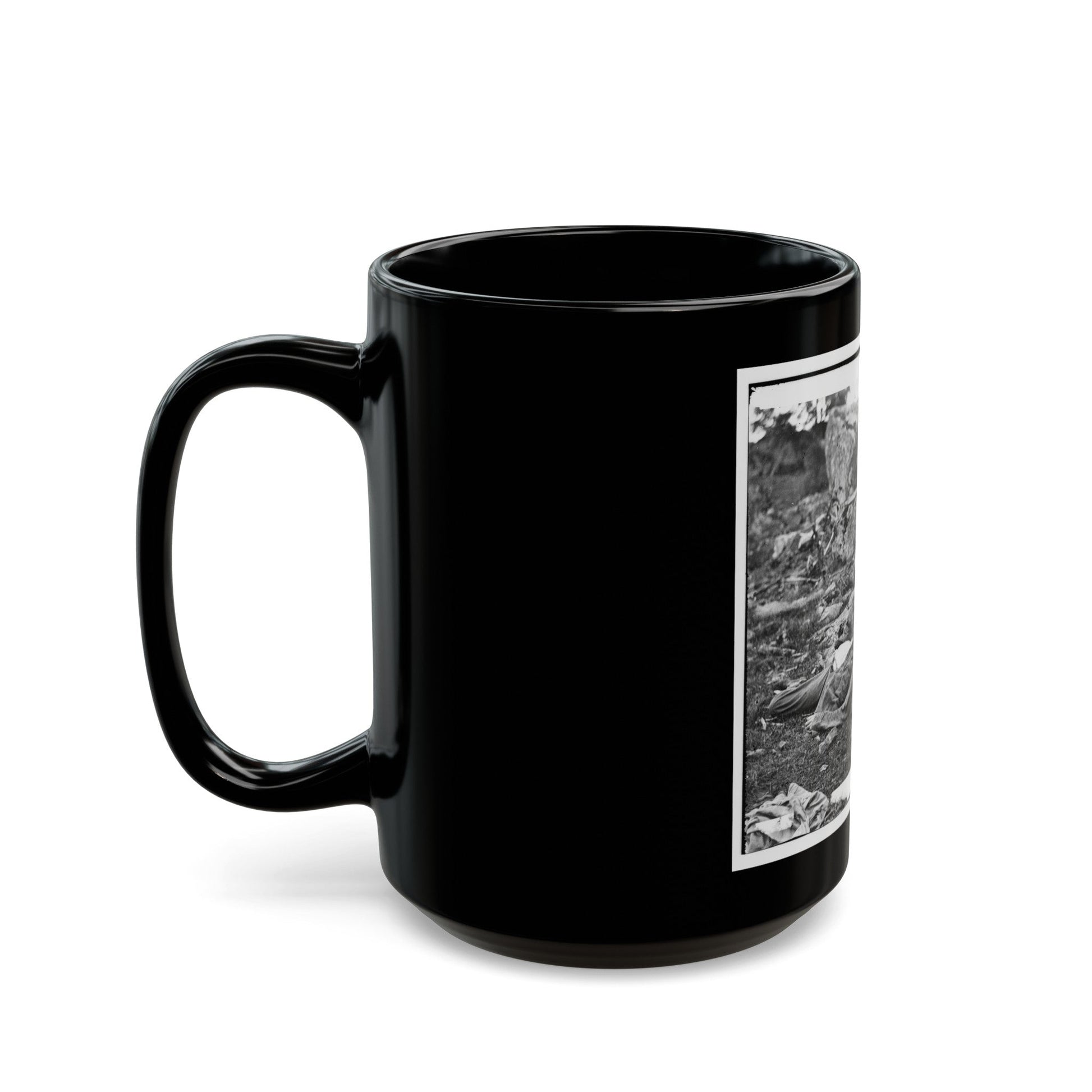 Gettysburg, Pa. Dead Confederate Soldiers In The Devil's Den (U.S. Civil War) Black Coffee Mug-The Sticker Space