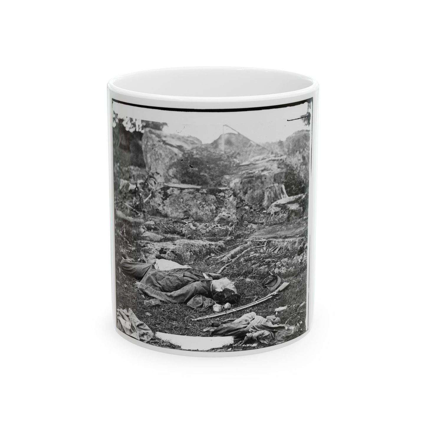 Gettysburg, Pa. Dead Confederate Soldiers In The Devil's Den (U.S. Civil War) White Coffee Mug-11oz-The Sticker Space