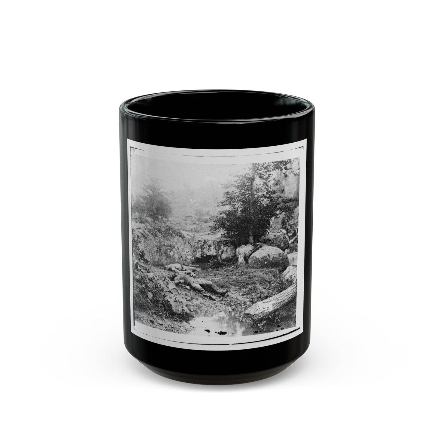 Gettysburg, Pa. Dead Confederate Soldiers In The Slaughter Pen At The Foot Of Little Round Top (U.S. Civil War) Black Coffee Mug-15oz-The Sticker Space