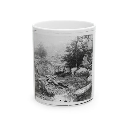 Gettysburg, Pa. Dead Confederate Soldiers In The Slaughter Pen At The Foot Of Little Round Top (U.S. Civil War) White Coffee Mug-11oz-The Sticker Space