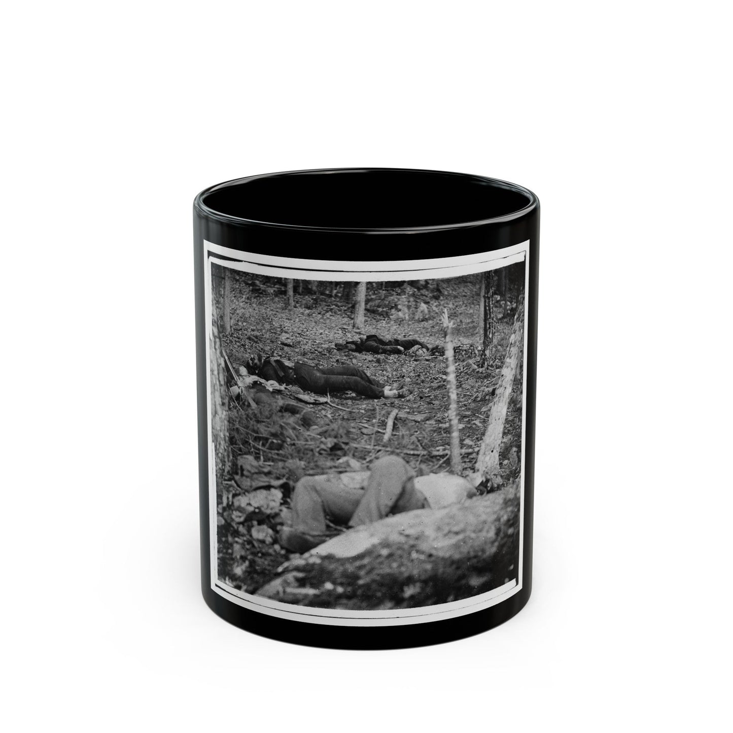 Gettysburg, Pa. Four Dead Soldiers In The Woods Near Little Round Top (U.S. Civil War) Black Coffee Mug-11oz-The Sticker Space