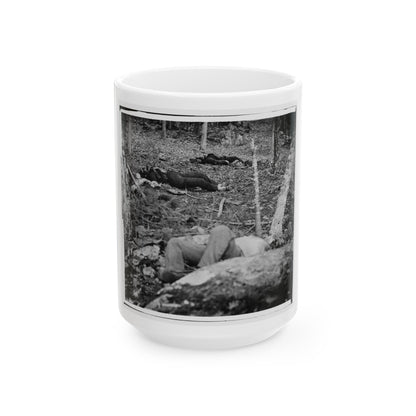 Gettysburg, Pa. Four Dead Soldiers In The Woods Near Little Round Top (U.S. Civil War) White Coffee Mug-15oz-The Sticker Space