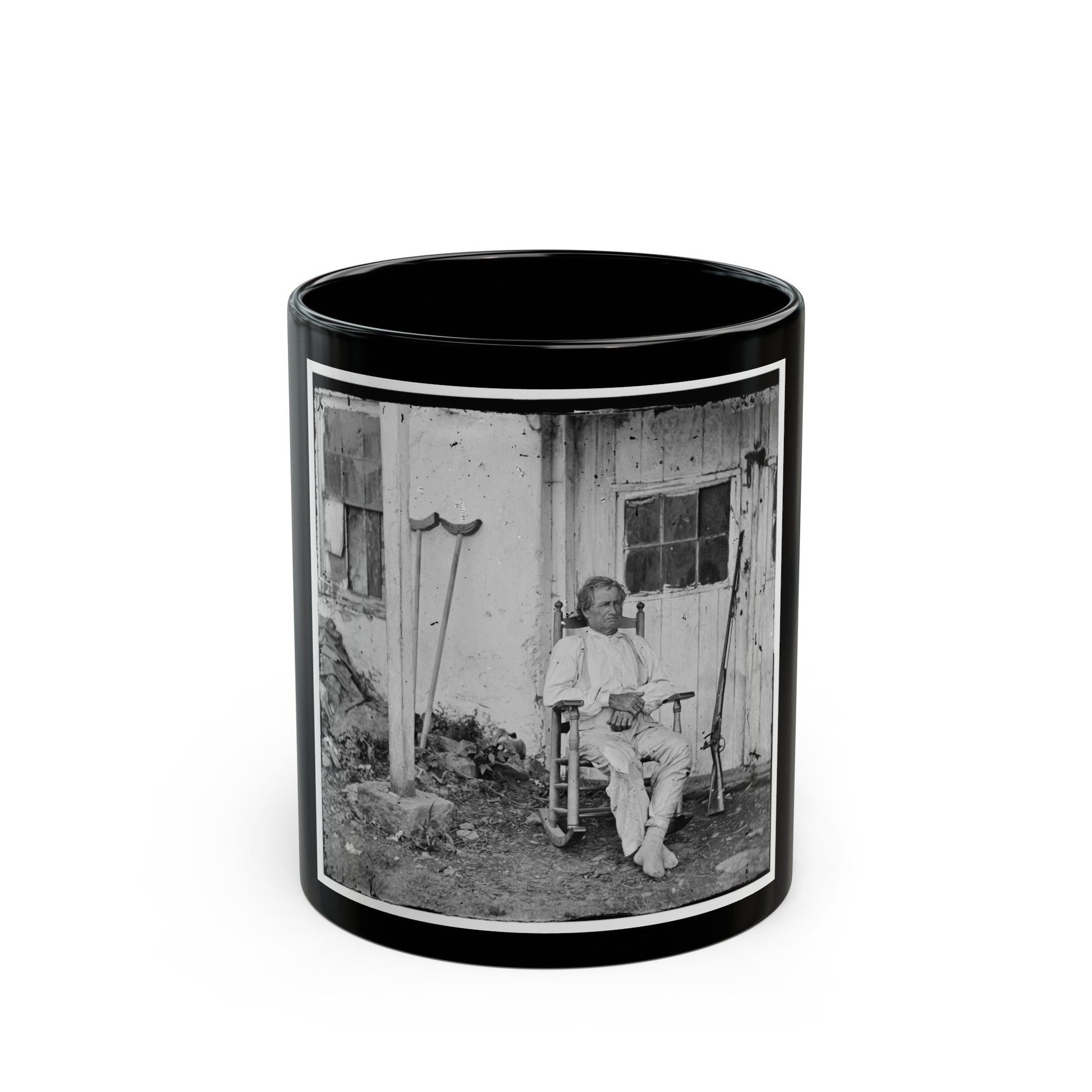 Gettysburg, Pa. John L. Burns, The Old Hero Of Gettysburg, With Gun And Crutches (U.S. Civil War) Black Coffee Mug-11oz-The Sticker Space