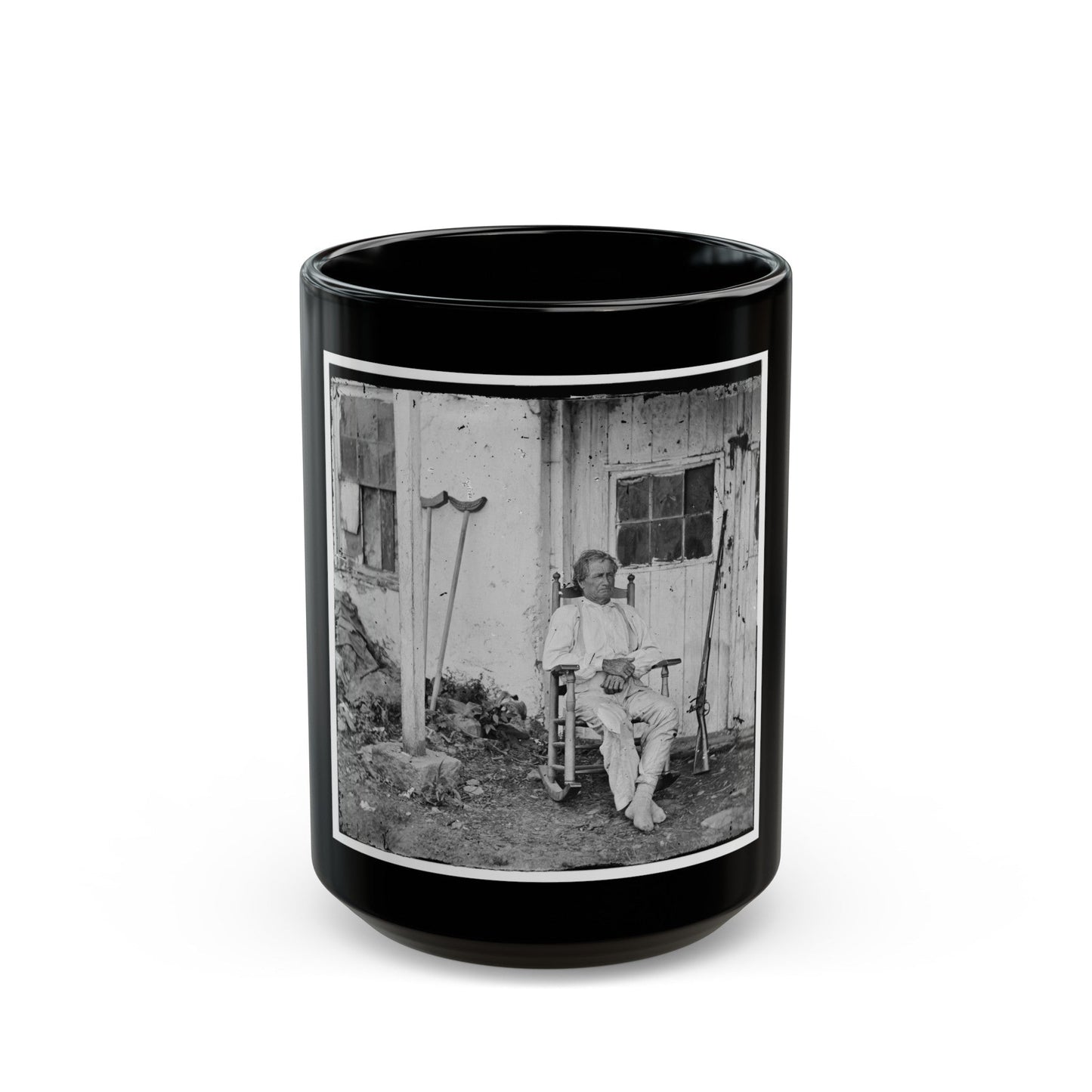 Gettysburg, Pa. John L. Burns, The Old Hero Of Gettysburg, With Gun And Crutches (U.S. Civil War) Black Coffee Mug-15oz-The Sticker Space