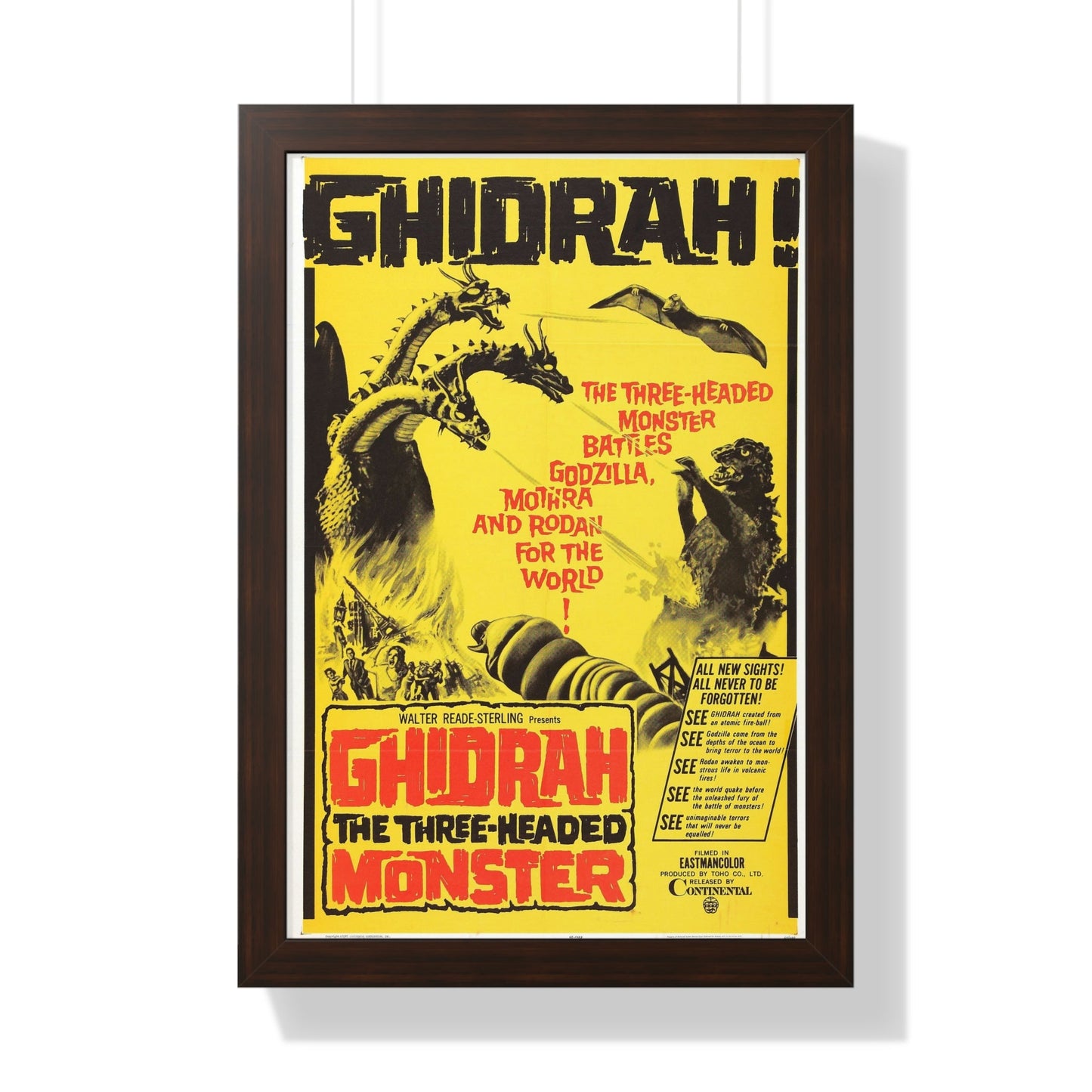 GHIDRAH THE THREE HEADED MONSTER GODZILLA 1964 - Framed Movie Poster-16″ x 24″-The Sticker Space