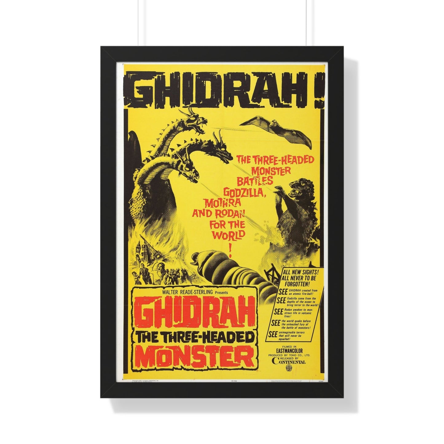 GHIDRAH THE THREE HEADED MONSTER GODZILLA 1964 - Framed Movie Poster-20" x 30"-The Sticker Space