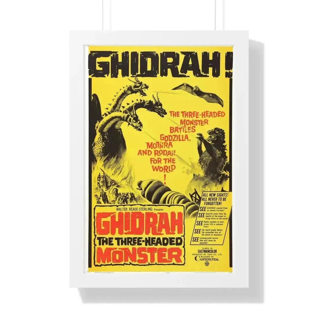 GHIDRAH THE THREE HEADED MONSTER GODZILLA 1964 - Framed Movie Poster - The Sticker Space