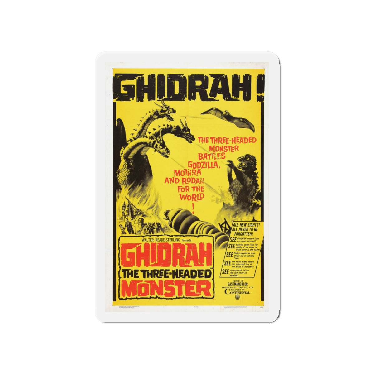 GHIDRAH THE THREE HEADED MONSTER GODZILLA 1964 Movie Poster - Die-Cut Magnet-4" x 4"-The Sticker Space