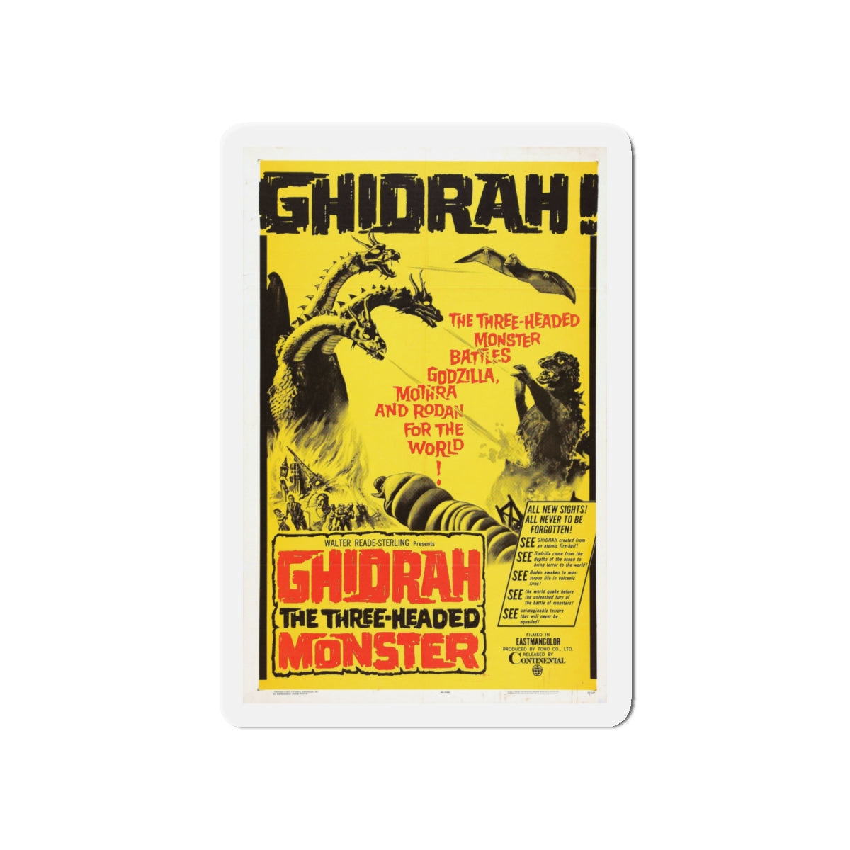 GHIDRAH THE THREE HEADED MONSTER GODZILLA 1964 Movie Poster - Die-Cut Magnet-5" x 5"-The Sticker Space