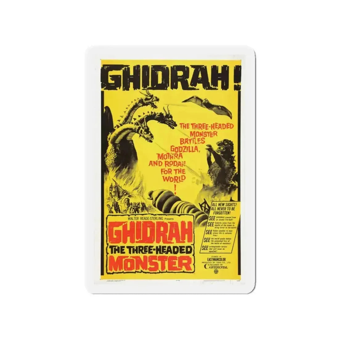 GHIDRAH THE THREE HEADED MONSTER GODZILLA 1964 Movie Poster - Refrigerator Magnet - The Sticker Space