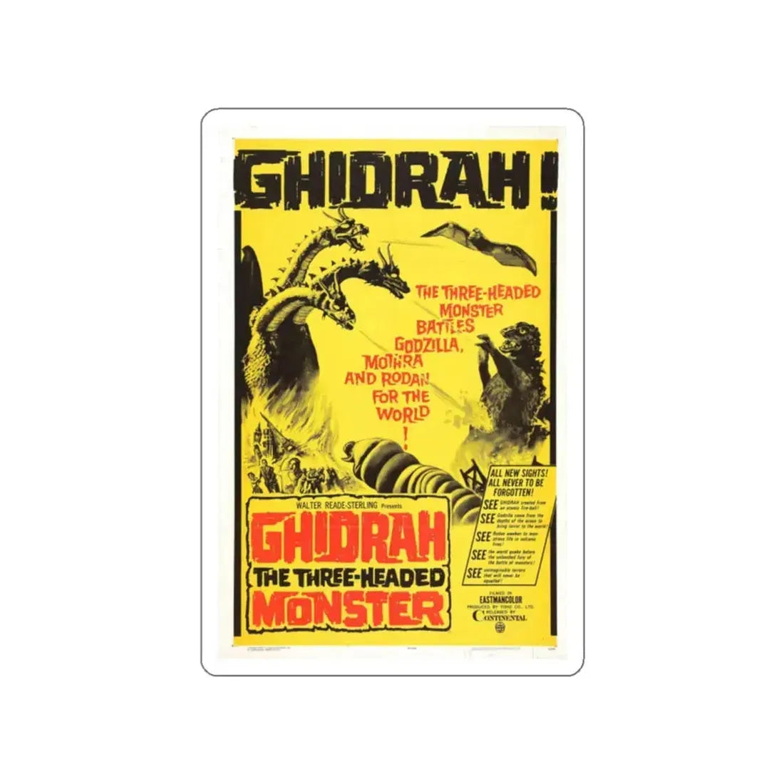 GHIDRAH THE THREE HEADED MONSTER GODZILLA 1964 Movie Poster STICKER Vinyl Die-Cut Decal 2 Inch - The Sticker Space