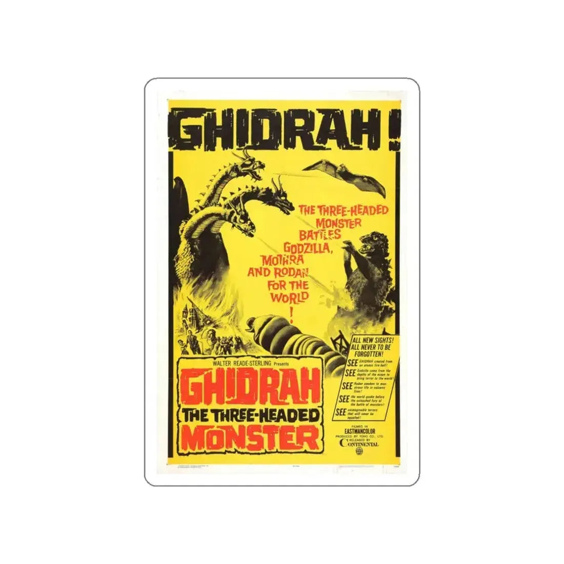 GHIDRAH THE THREE HEADED MONSTER GODZILLA 1964 Movie Poster STICKER Vinyl Die-Cut Decal 3 Inch - The Sticker Space
