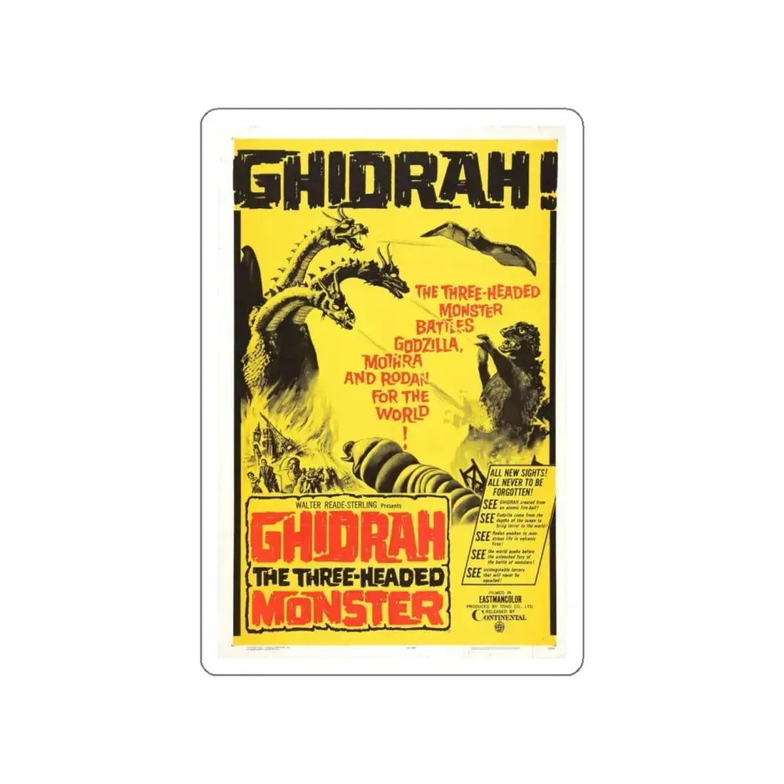 GHIDRAH THE THREE HEADED MONSTER GODZILLA 1964 Movie Poster STICKER Vinyl Die-Cut Decal 4 Inch - The Sticker Space