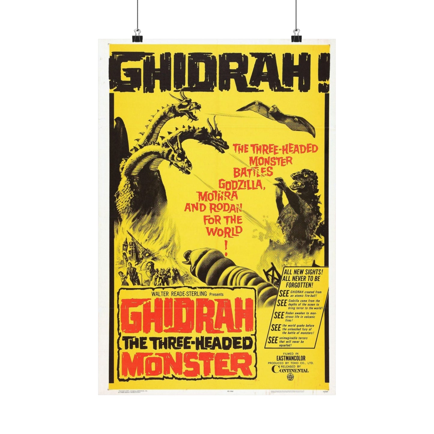 GHIDRAH THE THREE HEADED MONSTER GODZILLA 1964 - Paper Movie Poster-16″ x 24″-The Sticker Space