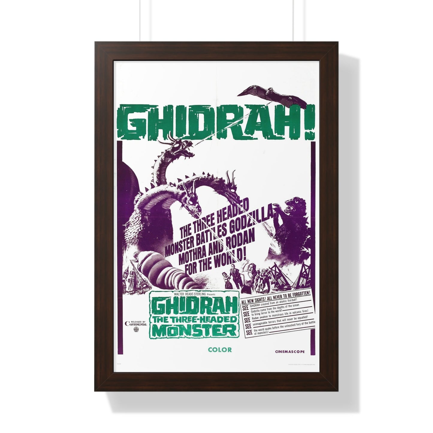 GHIDRAH THE THREE HEADED MONSTER GODZILLA (2) 1964 - Framed Movie Poster-16″ x 24″-The Sticker Space