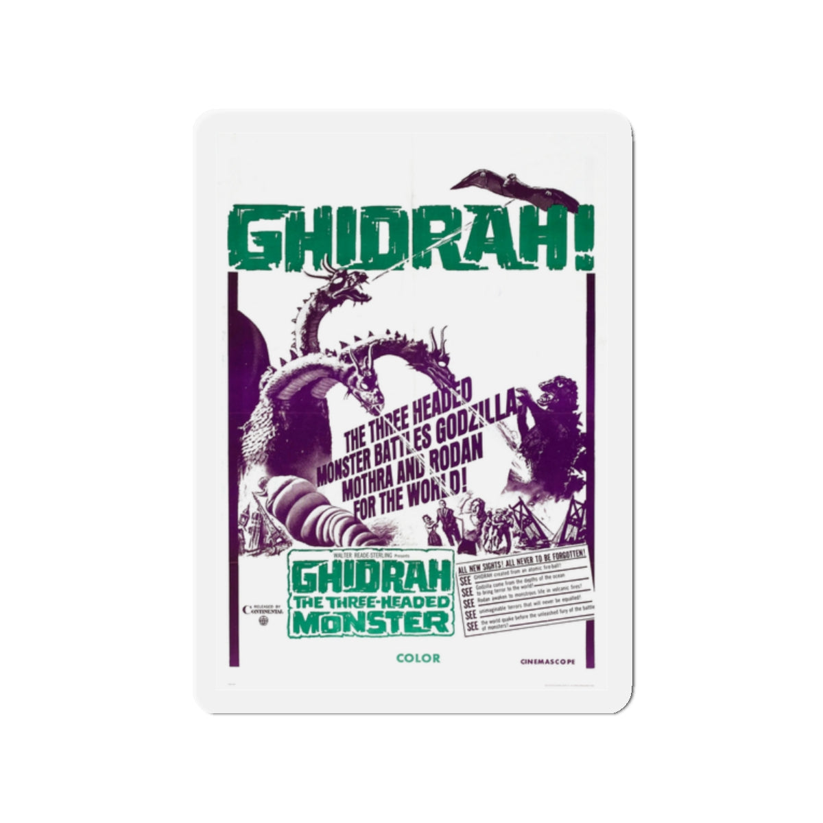 GHIDRAH THE THREE HEADED MONSTER GODZILLA (2) 1964 Movie Poster - Die-Cut Magnet-2" x 2"-The Sticker Space