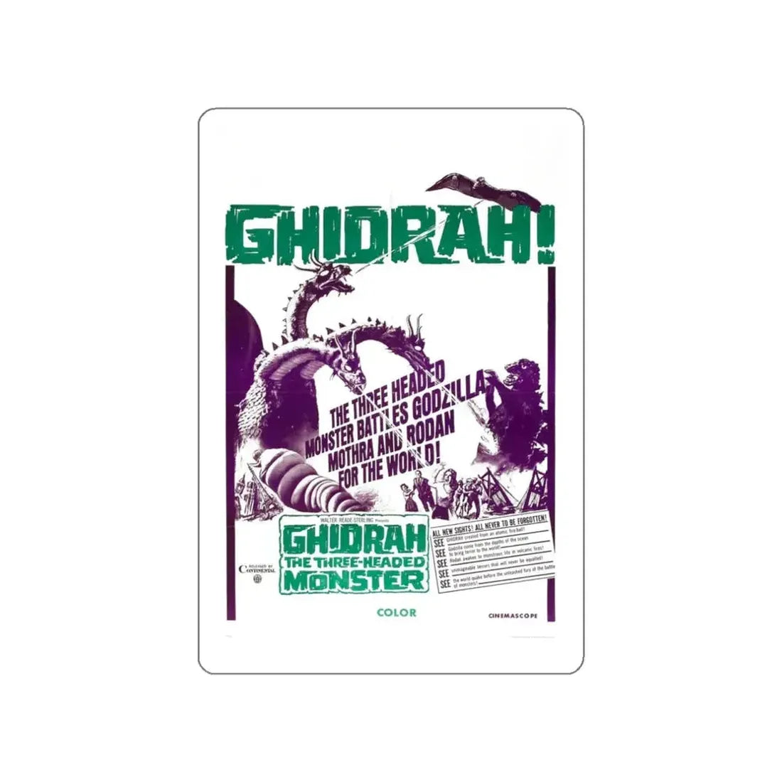 GHIDRAH THE THREE HEADED MONSTER GODZILLA (2) 1964 Movie Poster STICKER Vinyl Die-Cut Decal - The Sticker Space