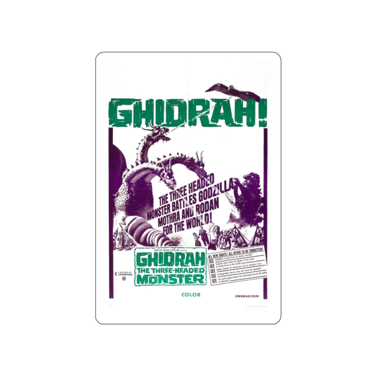 GHIDRAH THE THREE HEADED MONSTER GODZILLA (2) 1964 Movie Poster STICKER Vinyl Die-Cut Decal-White-The Sticker Space