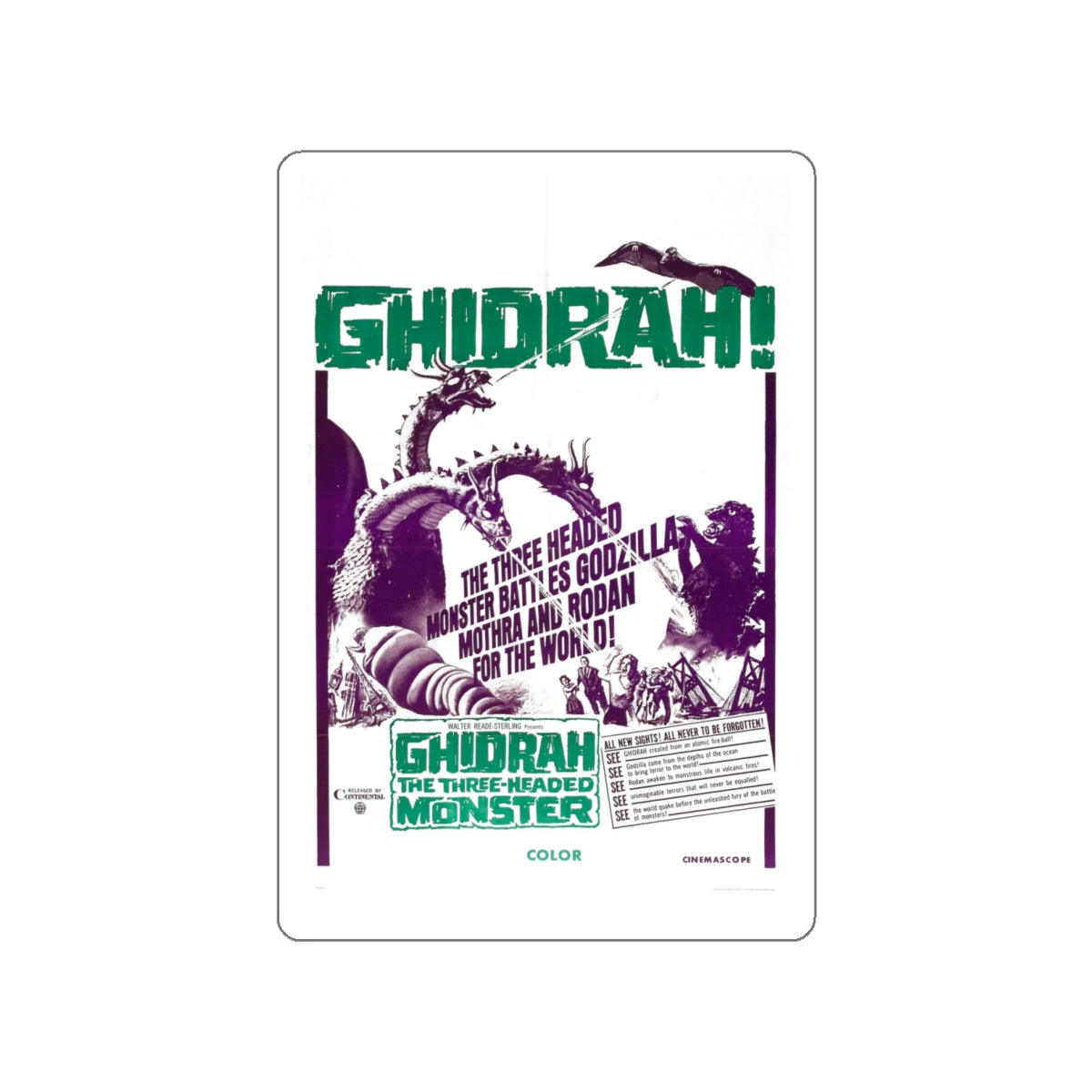 GHIDRAH THE THREE HEADED MONSTER GODZILLA (2) 1964 Movie Poster STICKER Vinyl Die-Cut Decal-White-The Sticker Space