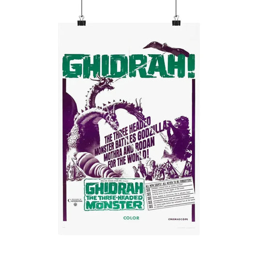 GHIDRAH THE THREE HEADED MONSTER GODZILLA (2) 1964 - Paper Movie Poster 12″ x 18″ Matte - The Sticker Space