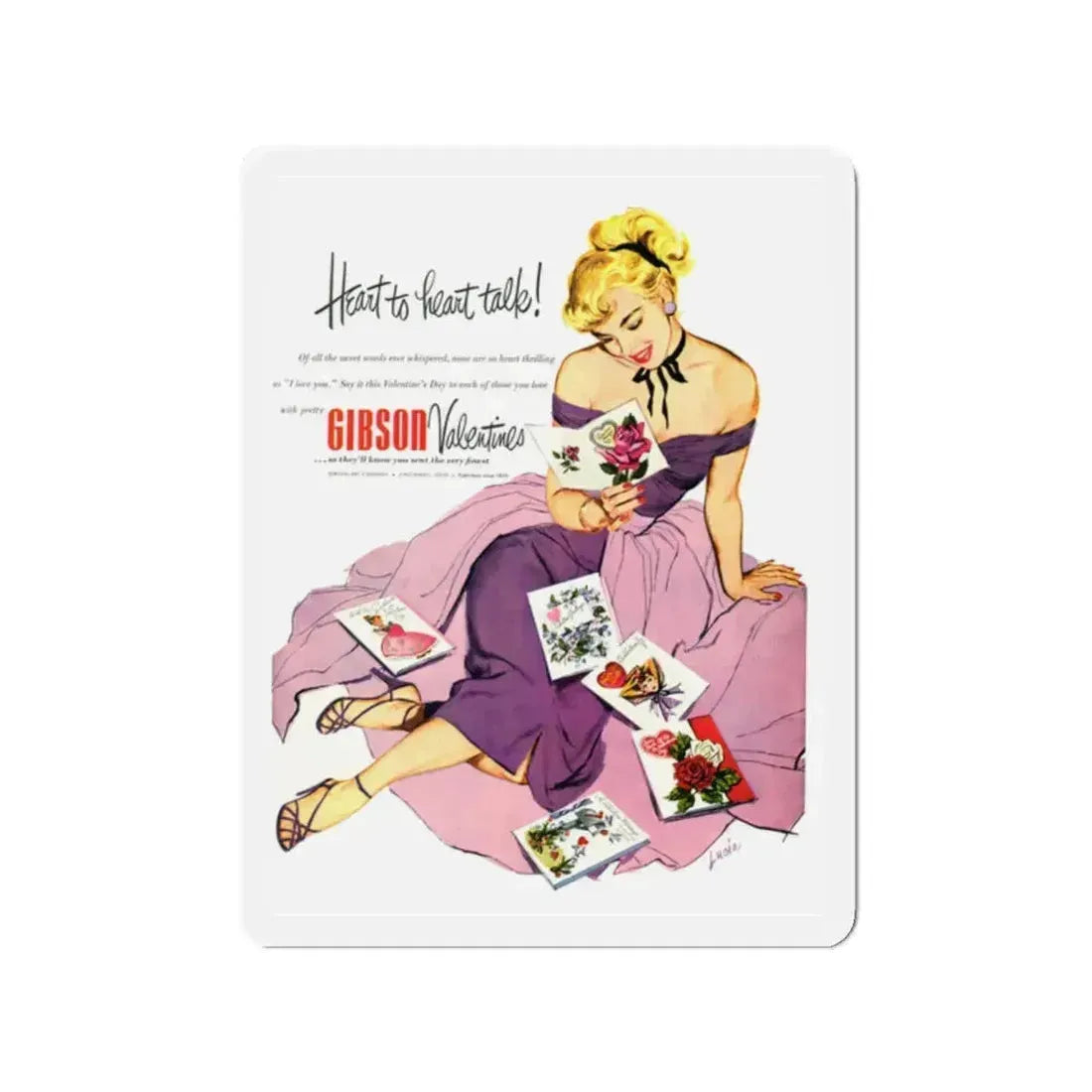 Gibson Valentines advertisement, 1952 (Magazine Illustration) Refrigerator Magnet 2 Inch Die-Cut - The Sticker Space