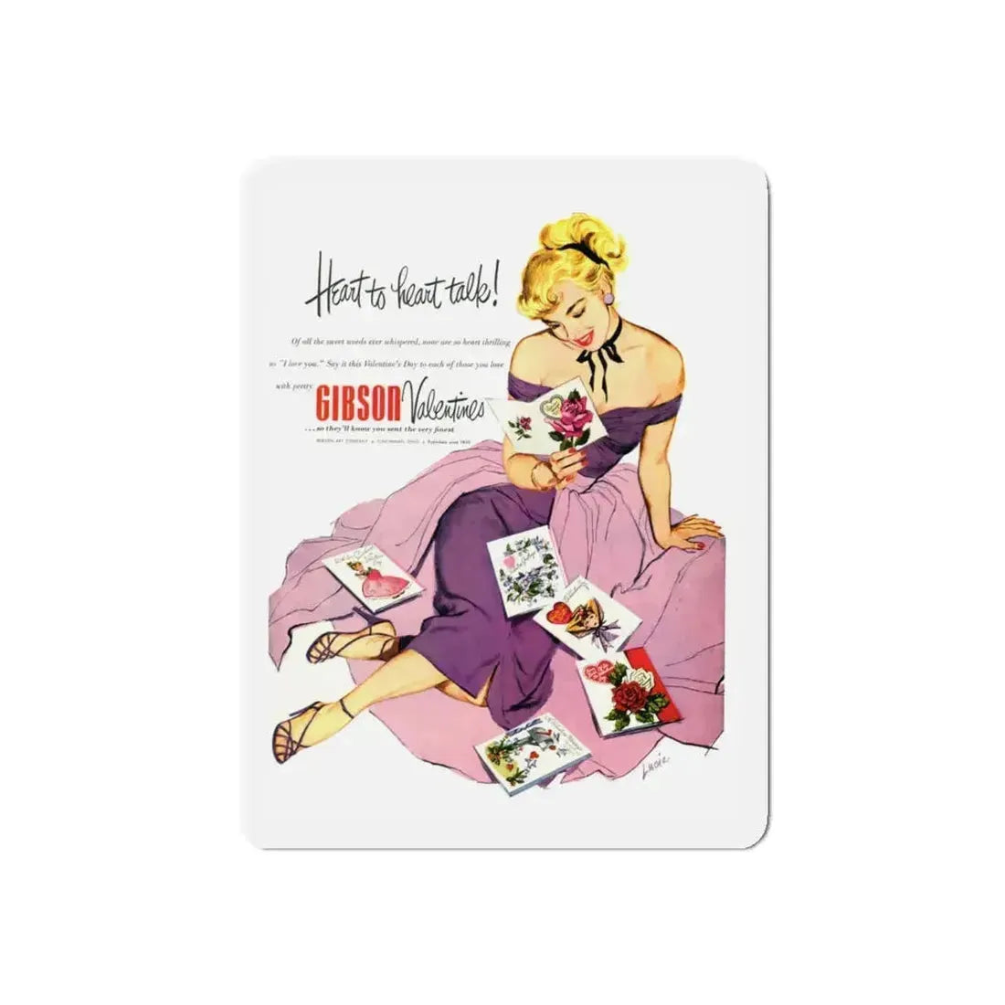 Gibson Valentines advertisement, 1952 (Magazine Illustration) Refrigerator Magnet 4 Inch Die-Cut - The Sticker Space