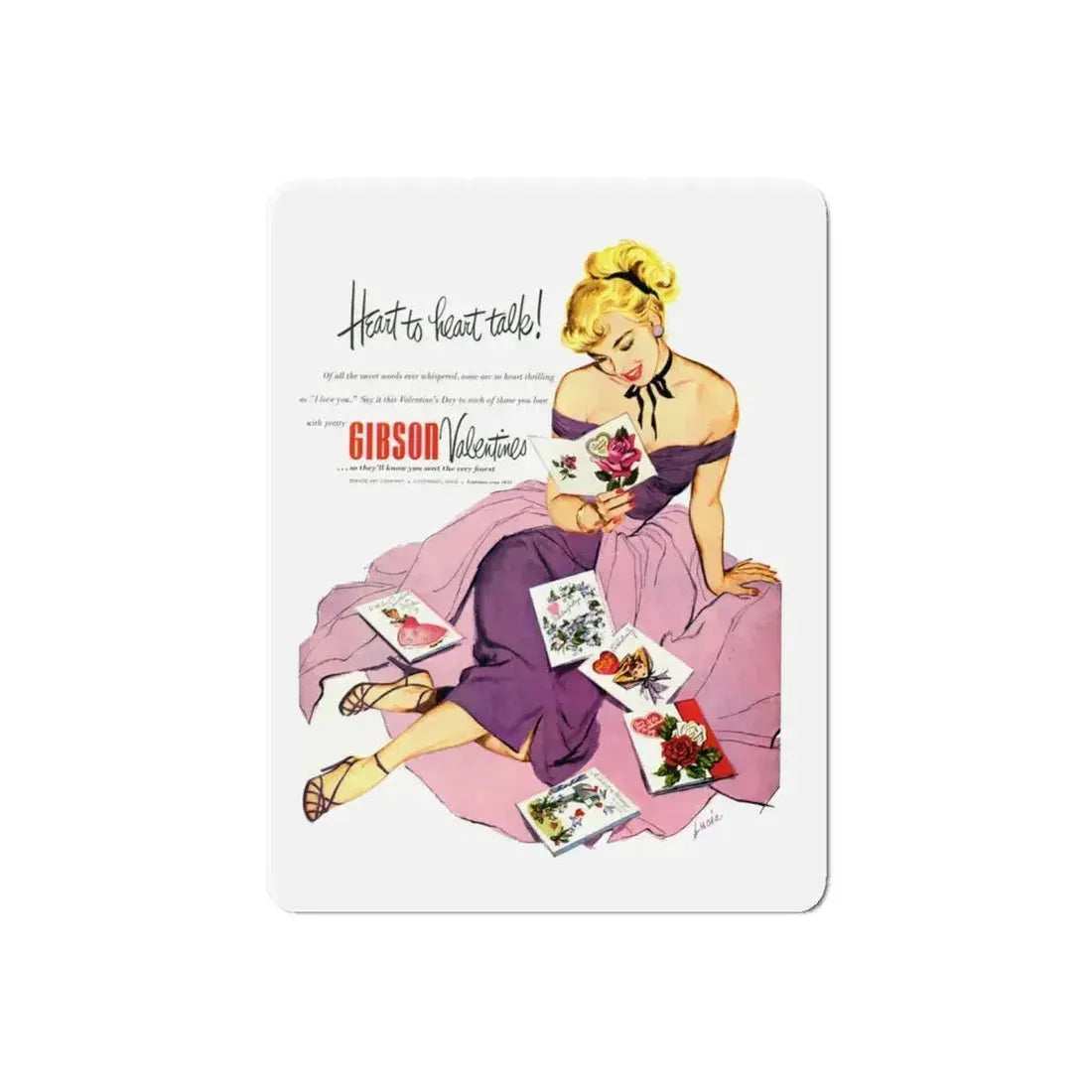 Gibson Valentines advertisement, 1952 (Magazine Illustration) Refrigerator Magnet 6 Inch Die-Cut - The Sticker Space