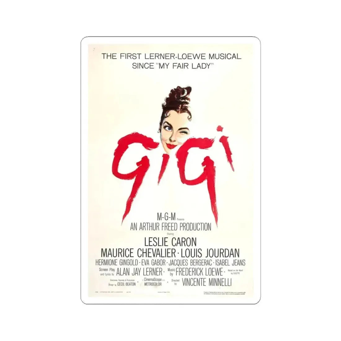 Gigi 1958 Movie Poster - STICKER Vinyl Kiss-Cut Decal 4 Inch White - The Sticker Space