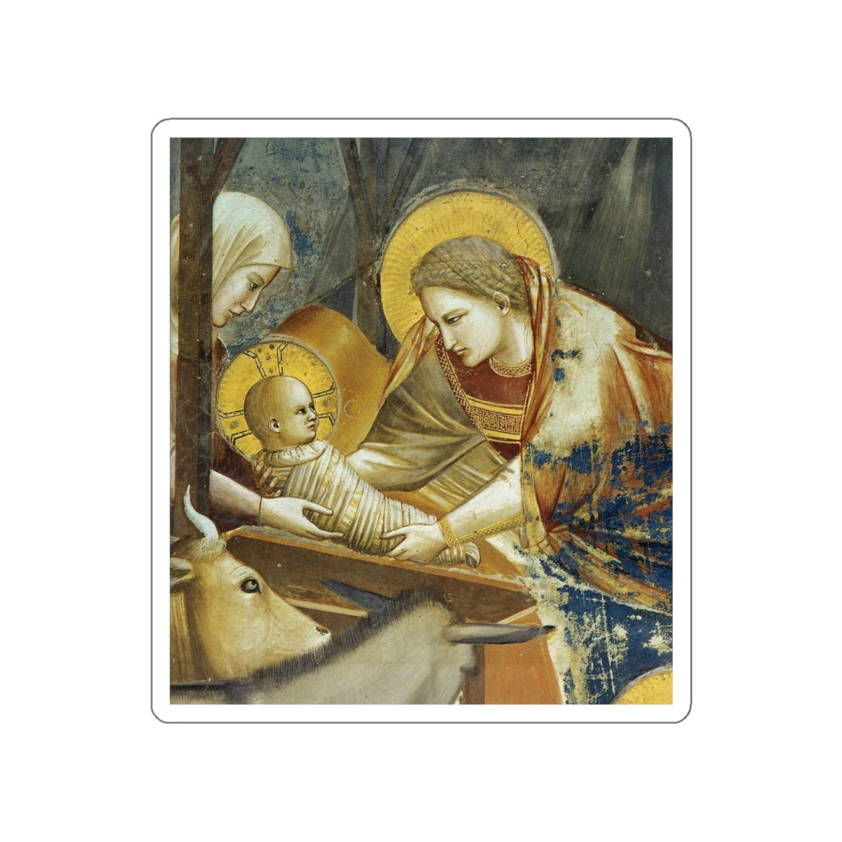 GIOTTO di Bondone - 1.Birth of Jesus (detail) (Artwork) STICKER Vinyl Die-Cut Decal-White-The Sticker Space