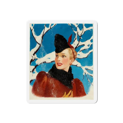 Girl in Winter, American Weekly cover illustration (Magazine Illustration) Refrigerator Magnet 5 Inch Die-Cut - The Sticker Space