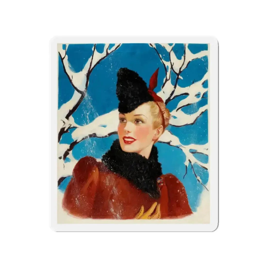 Girl in Winter, American Weekly cover illustration (Magazine Illustration) Refrigerator Magnet - The Sticker Space