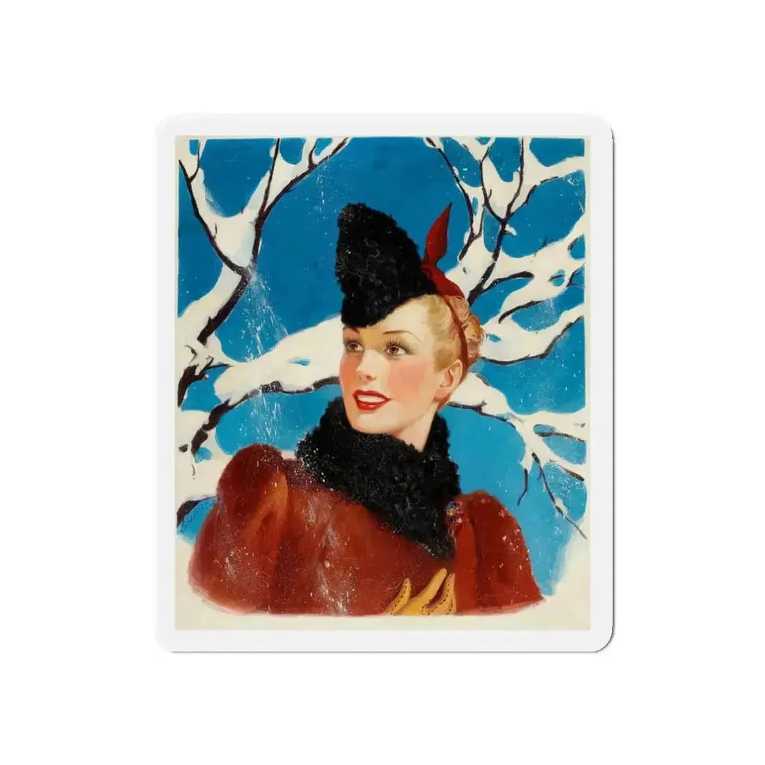 Girl in Winter, American Weekly cover illustration (Magazine Illustration) Refrigerator Magnet - The Sticker Space
