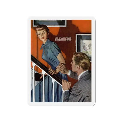 Girl On the Spot (Pt. 2), Redbook, April 1950 (Magazine Illustration) Refrigerator Magnet 2 Inch Die-Cut - The Sticker Space