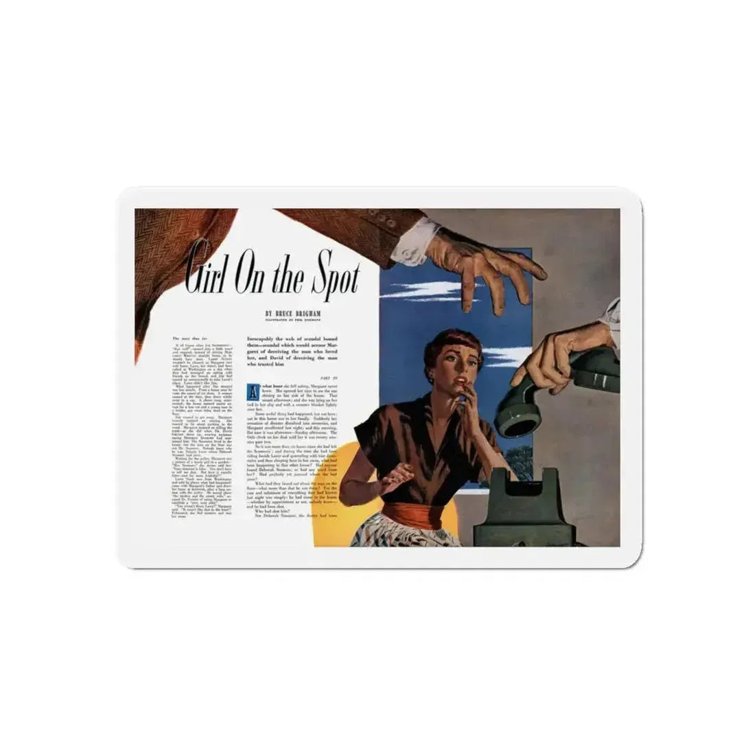 Girl On the Spot (Pt. 3), Redbook, May 1950 (Magazine Illustration) Refrigerator Magnet 6 Inch Die-Cut - The Sticker Space