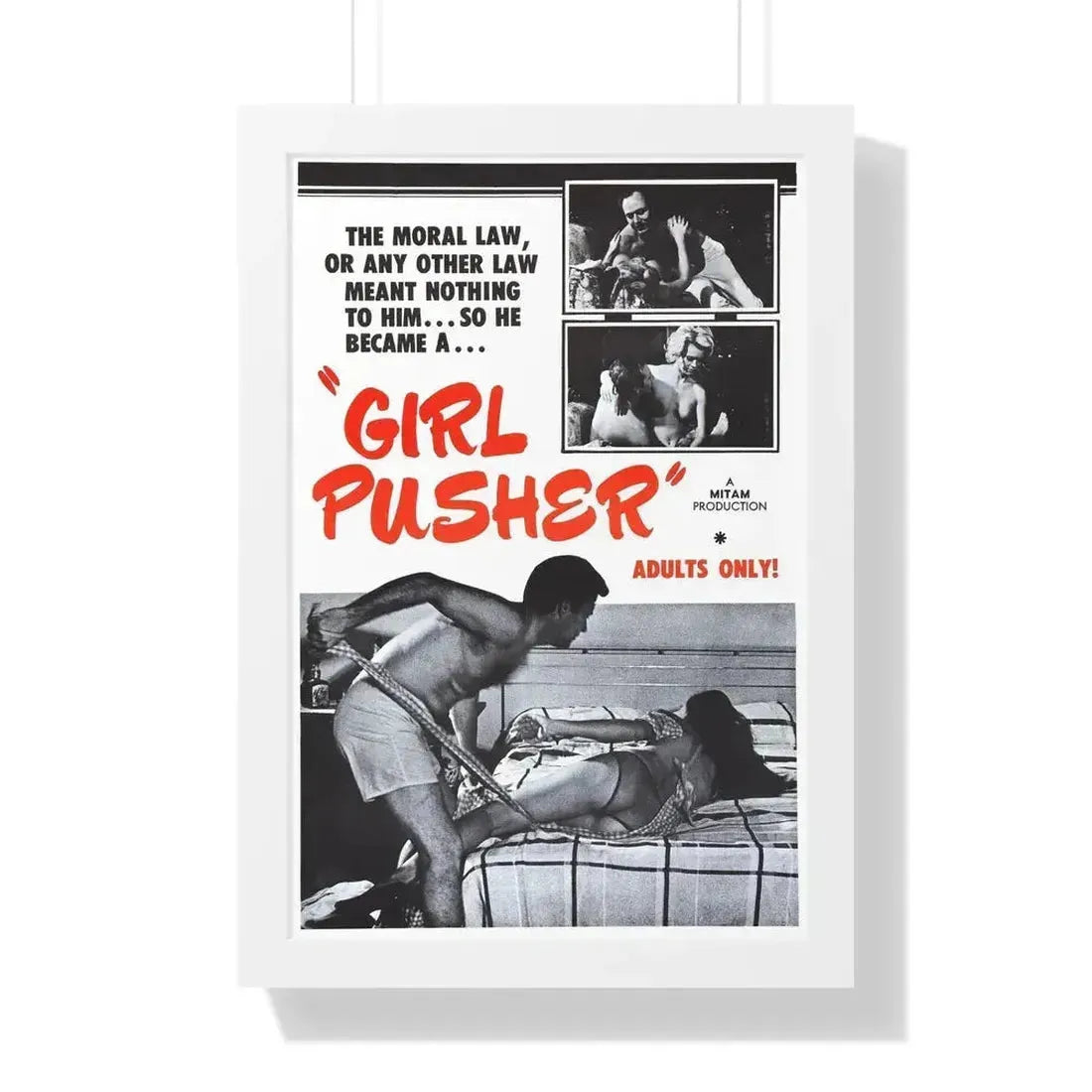 GIRL PUSHER 1968 - Framed Movie Poster 16″ x 24″ White - The Sticker Space