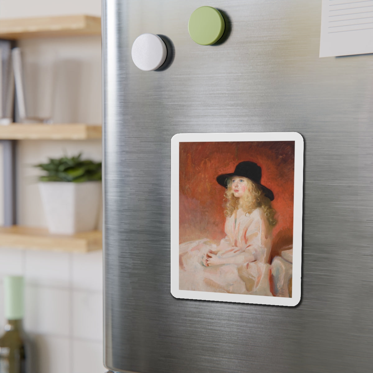 Girl with Black Hat, Art and Health magazine cover illustration, circa 1926 (Magazine Illustration) Refrigerator Magnet-The Sticker Space