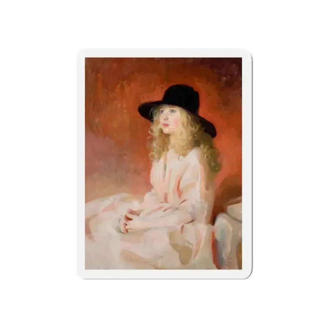 Girl with Black Hat, Art and Health magazine cover illustration, circa 1926 (Magazine Illustration) Refrigerator Magnet 5 Inch Die-Cut - The Sticker Space