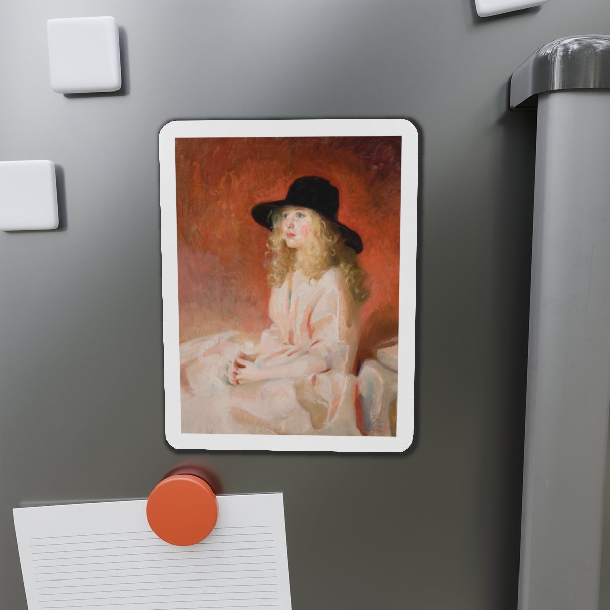 Girl with Black Hat, Art and Health magazine cover illustration, circa 1926 (Magazine Illustration) Refrigerator Magnet-The Sticker Space