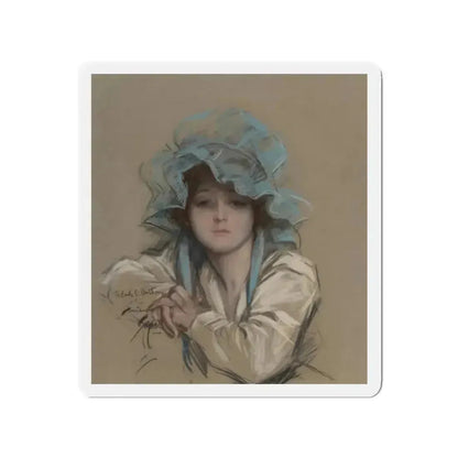 Girl with Blue Bonnet, Good Housekeeping magazine cover, July 1917 (Magazine Illustration) Refrigerator Magnet 2 Inch Die-Cut - The Sticker Space