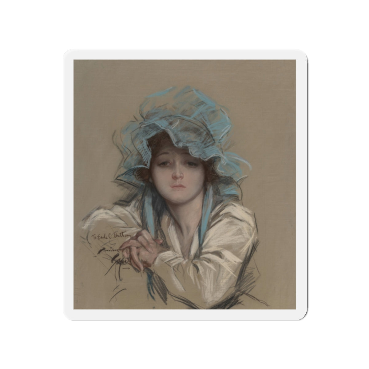 Girl with Blue Bonnet, Good Housekeeping magazine cover, July 1917 (Magazine Illustration) Refrigerator Magnet-2" x 2"-The Sticker Space